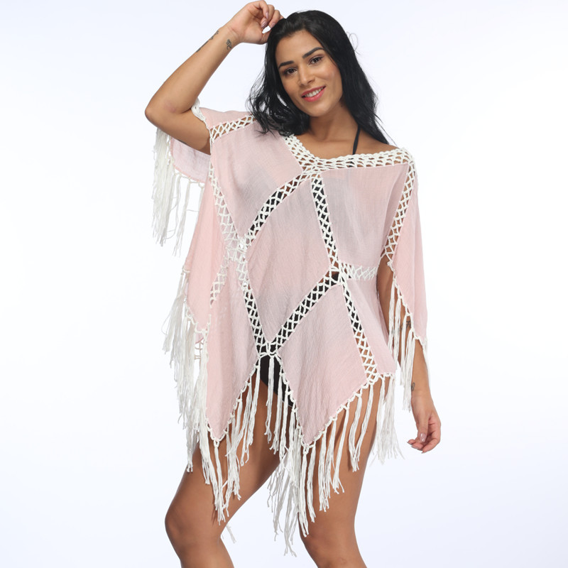 4717Fringe Crochet Beachwear Shawl